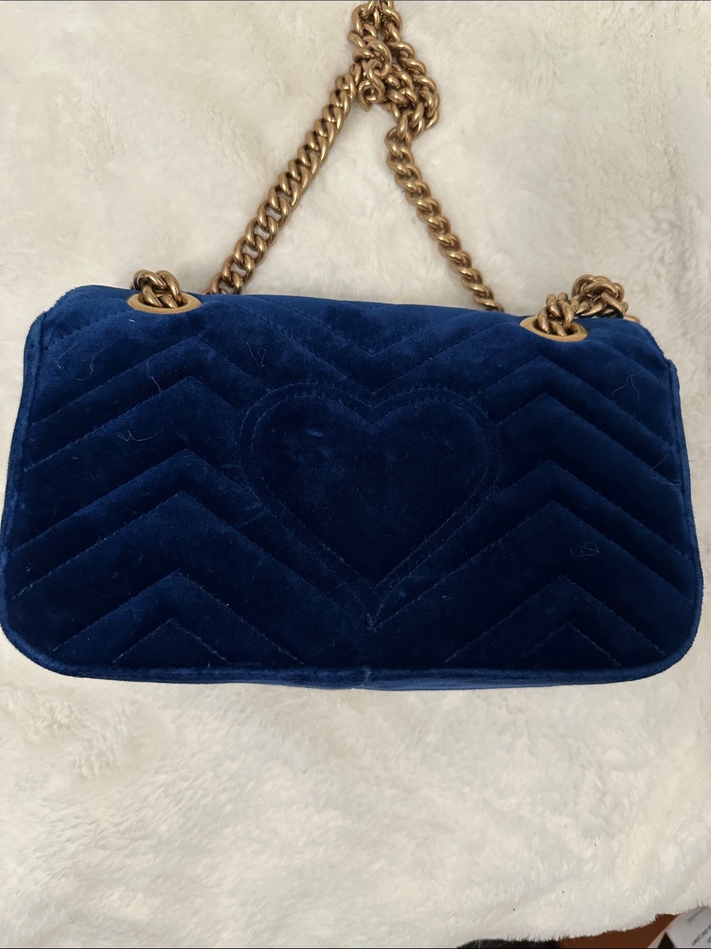 Gucci GG Marmont Flap Matelasse Velvet Blue Mini Embroidered Shoulder Bag w/ COA - Picture 3 of 7